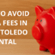 Red piggy bank on wooden surface with Buckeye Northwest Realty logo, symbolizing saving money by avoiding extra rental fees in Toledo.