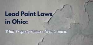 Peeling and cracked paint on an older interior wall, used for a blog about lead paint laws and property owner responsibilities in Ohio.
