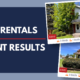 Graphic showing two rental listing cards side by side with the text “Similar Rentals, Different Results.” The listings feature similar three-bedroom rental properties with different pricing and property details, illustrating how comparable rentals can perform differently in the market.