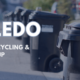Hero image for a Toledo trash and recycling guide showing a row of residential trash bins lined up along a neighborhood street with the words "Toledo Trash, Recycling & Bulk Pickup."