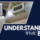 Hero graphic that features a navy blue background with angled photos of an outdoor air conditioning condenser, HVAC ductwork, and a ceiling supply register. Large white text reads "Understanding HVAC Basics."