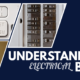 Hero graphic that features a navy blue background with angled photos of a GFCI outlet with TEST and RESET buttons, a residential circuit breaker panel, and a standard electrical outlet with a plug inserted. Large white text reads "Understanding Electrical Basics."