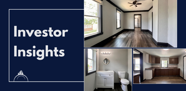 Navy blue article graphic featuring the words "Investor Insights," three interior photos of a rental property, and the Buckeye Northwest Realty logo. The image accompanies an article about what experienced property investors wish they had known sooner.