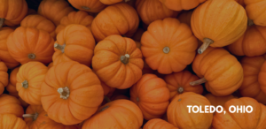 Orange pumpkins with Toledo, Ohio text for a fall day in Toledo