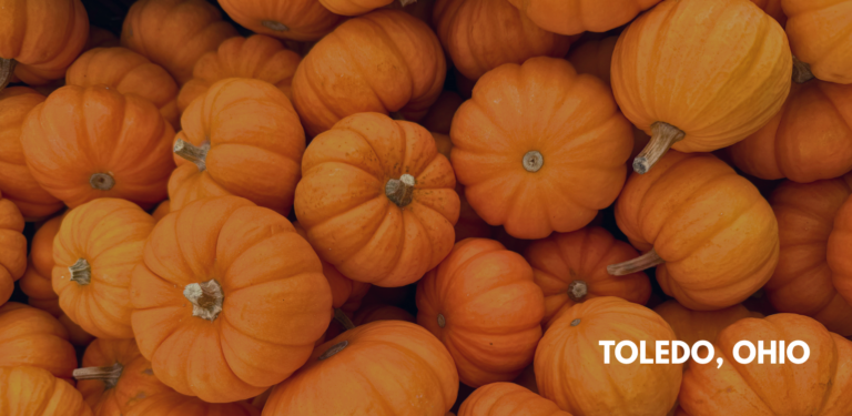 Orange pumpkins with Toledo, Ohio text for a fall day in Toledo