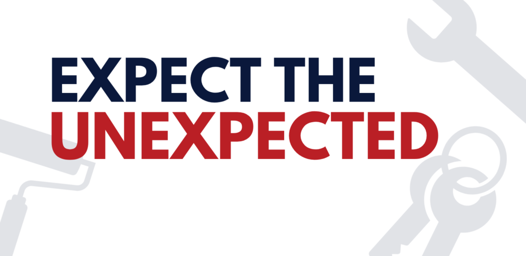 Expect the Unexpected graphic with rental property maintenance, paint, and keys icons